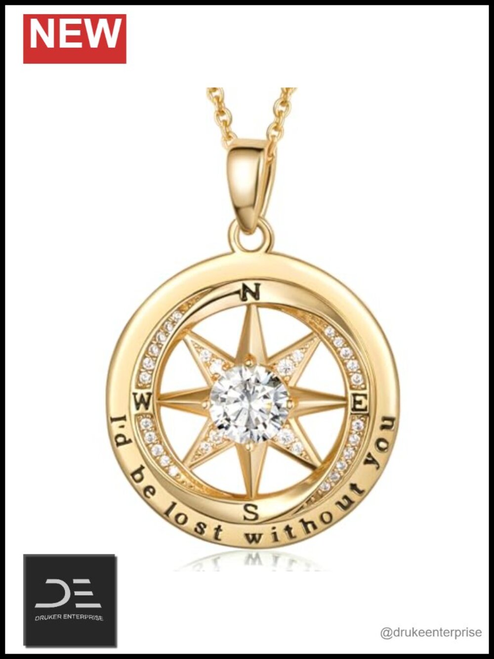 925 Sterling Silver Compass Pendant Necklace Women Gift Romantic